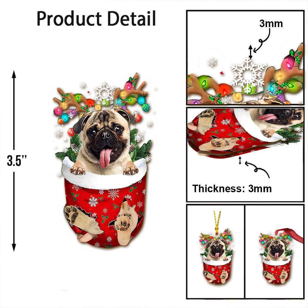 Pug In Snow Pocket - Dog Ornament (Printed On Both Sides) 1122