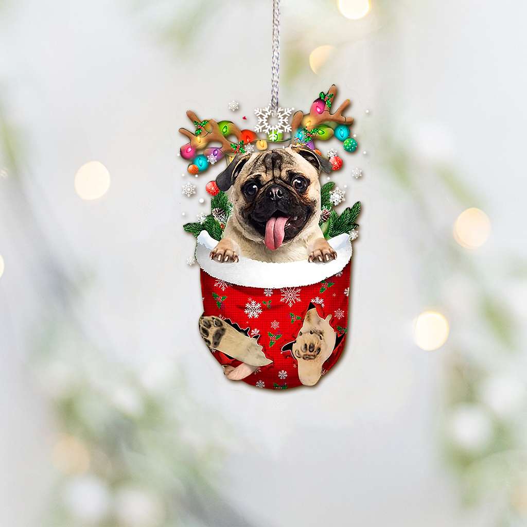 Pug In Snow Pocket - Dog Ornament (Printed On Both Sides) 1122