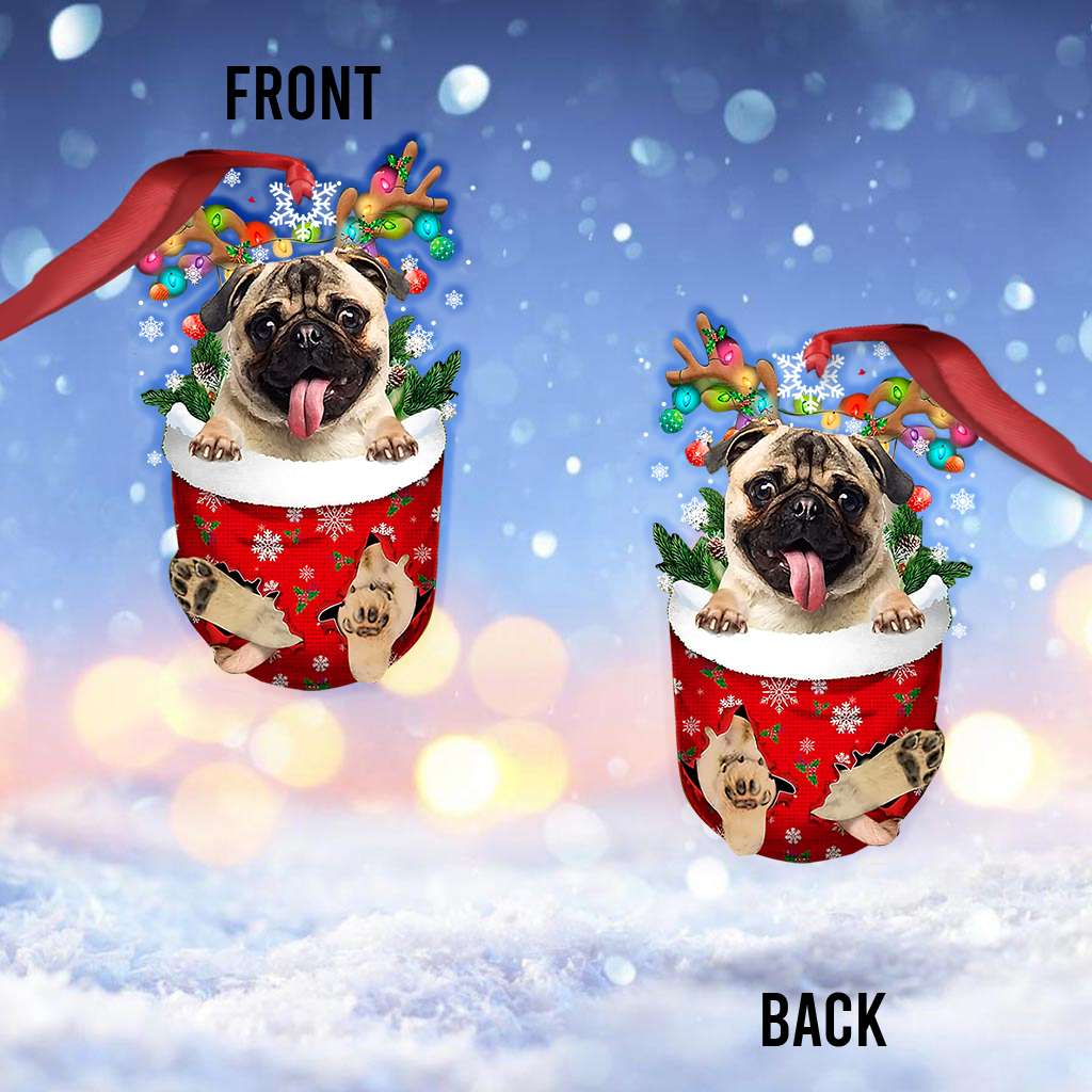 Pug In Snow Pocket - Dog Ornament (Printed On Both Sides) 1122