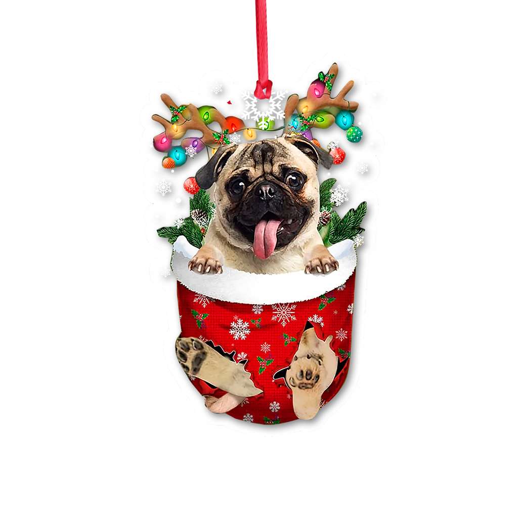 Pug In Snow Pocket - Dog Ornament (Printed On Both Sides) 1122