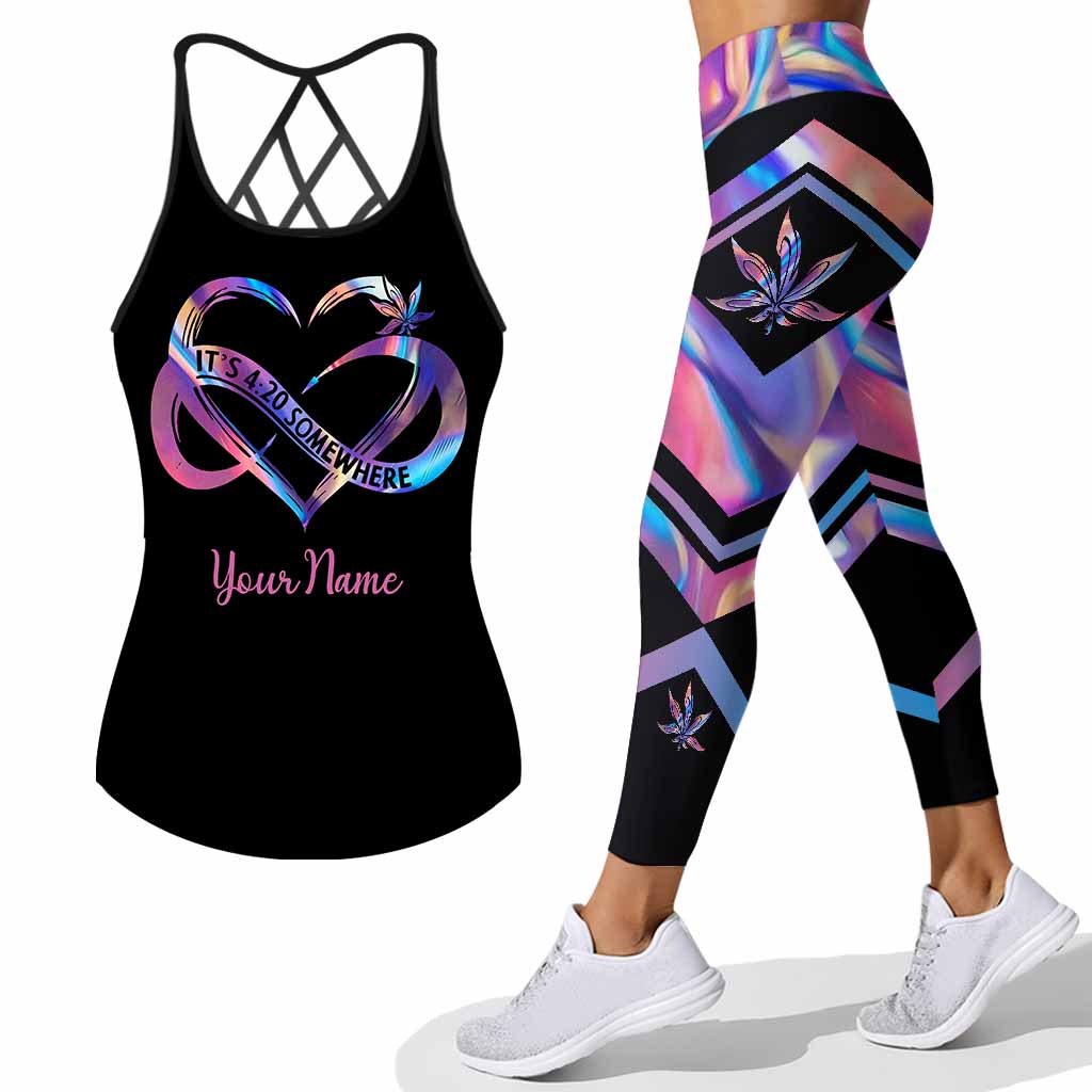 It's 420 Somewhere - Personalized Weed Cross Tank Top and Leggings