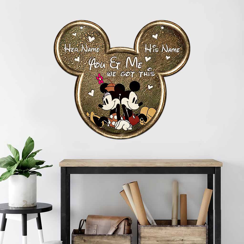 You And Me We Got This Mouse Ears - Personalized Couple Mouse Cut Metal Sign With 3D Pattern Print