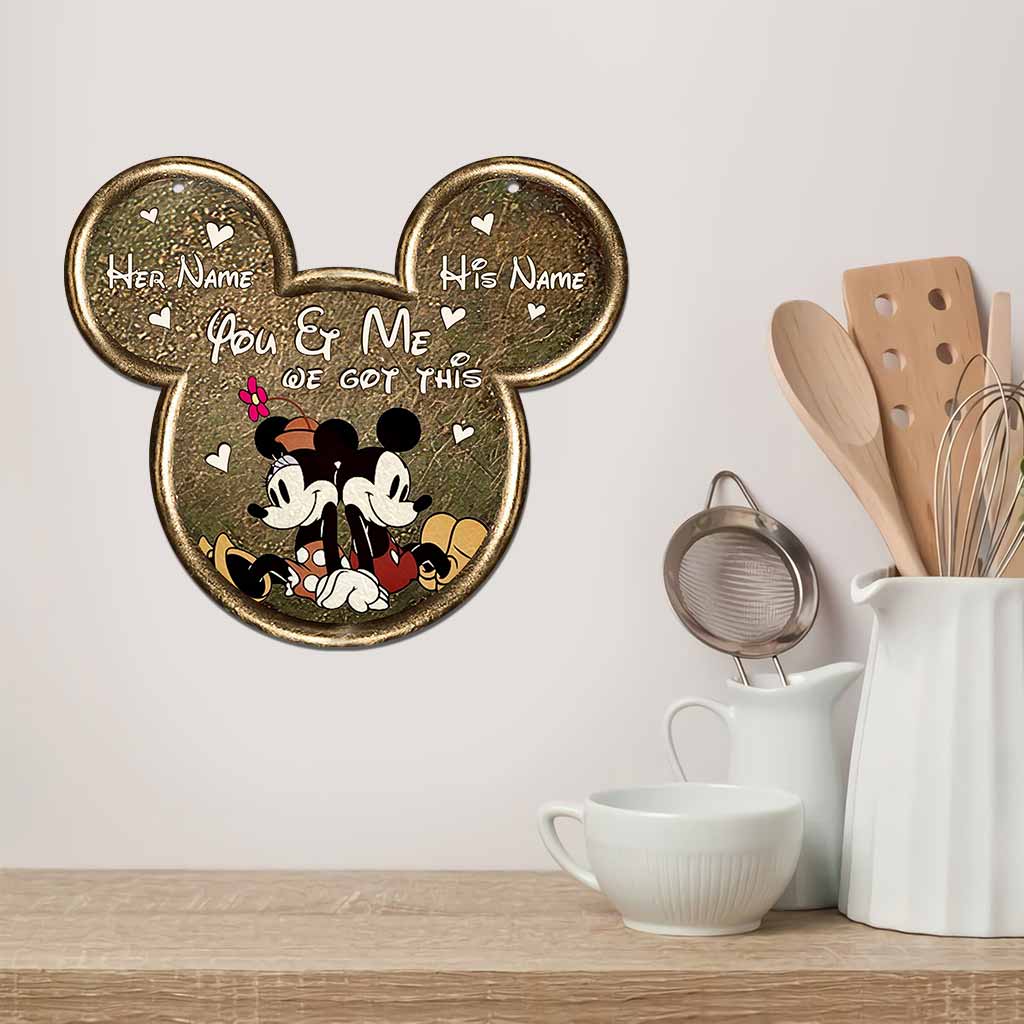 You And Me We Got This Mouse Ears - Personalized Couple Mouse Cut Metal Sign With 3D Pattern Print
