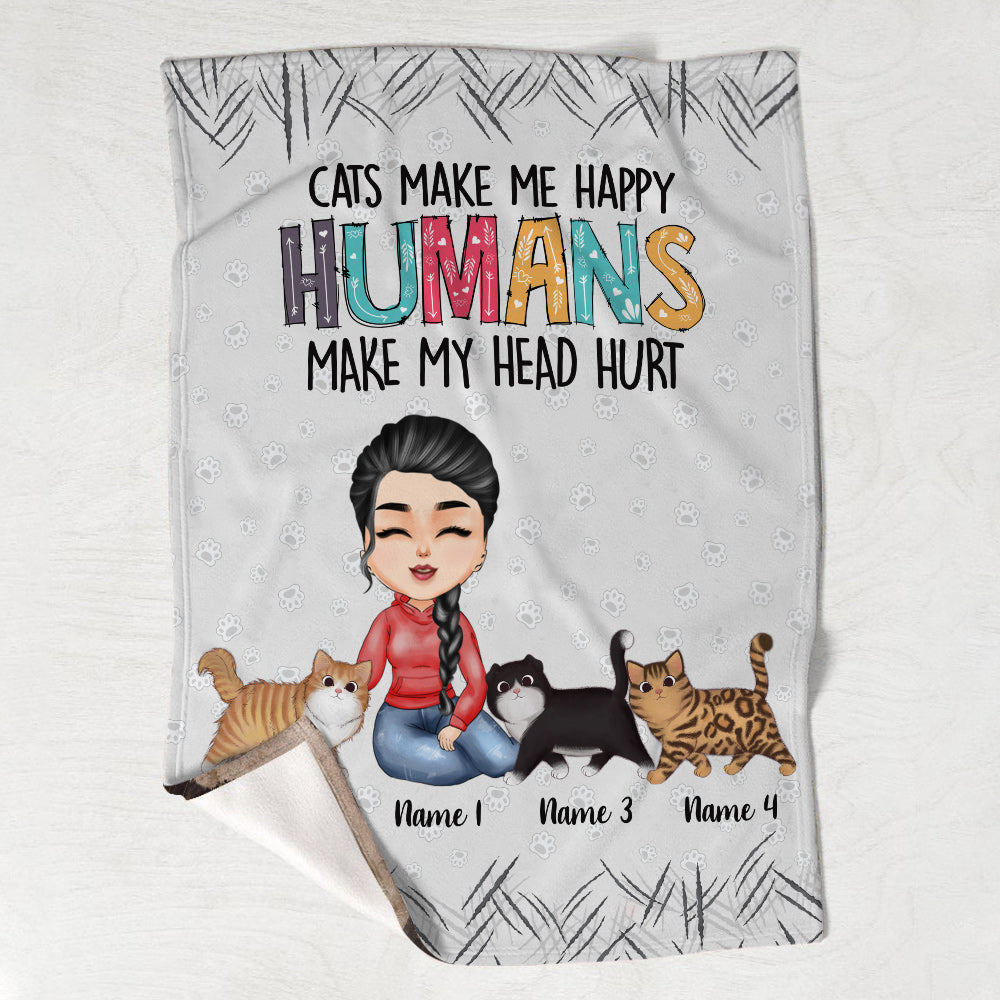 Cats Make Me Happy - Personalized Cat Blanket