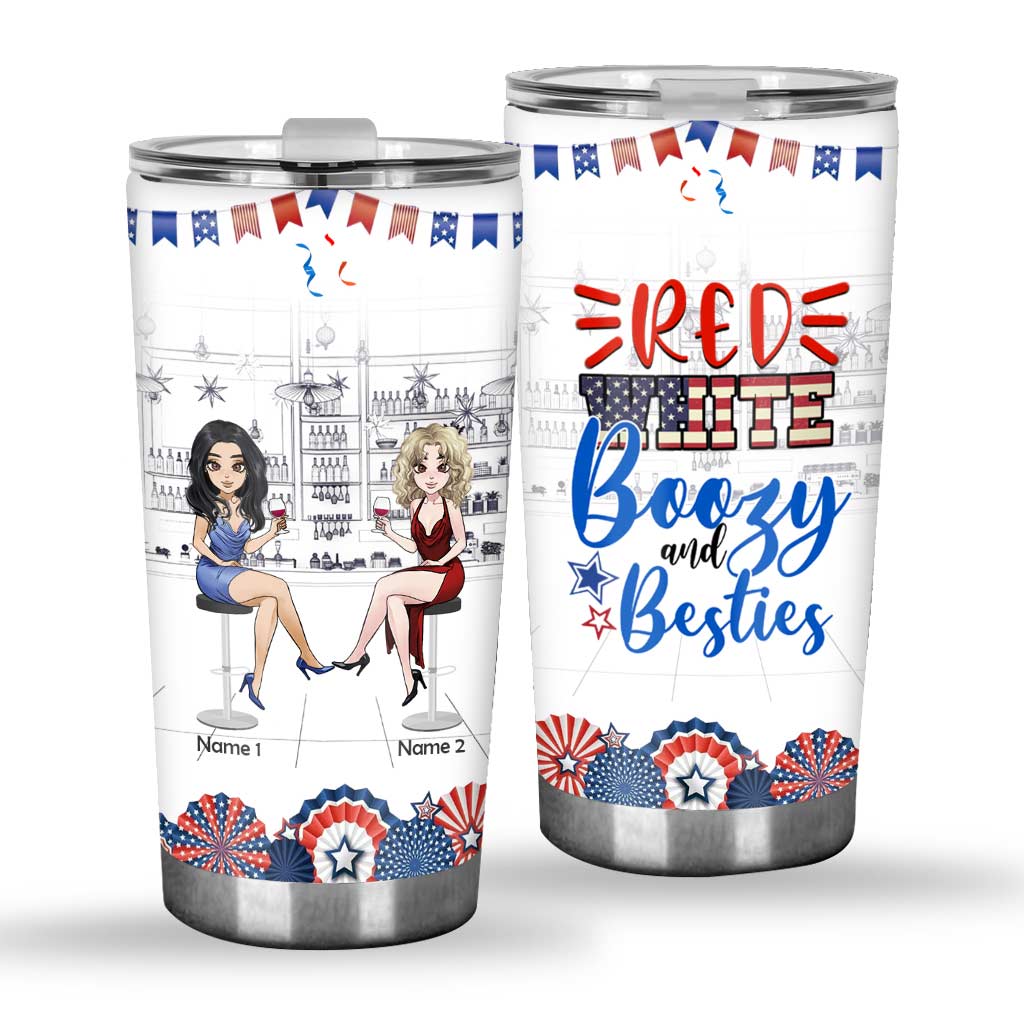 Red White And Boozy - Personalized Independence Day Bestie Tumbler