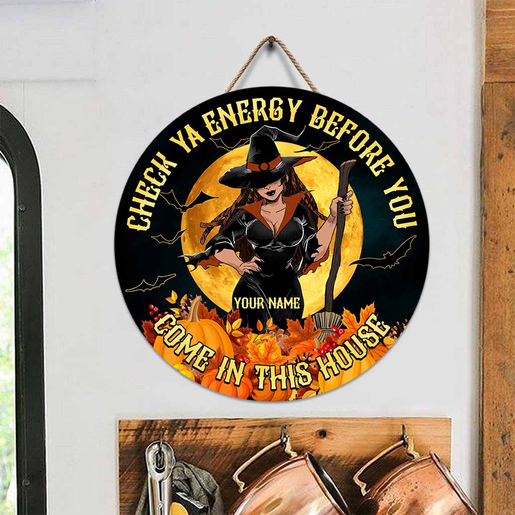 Check Ya Energy - Witch Personalized Round Wood Sign