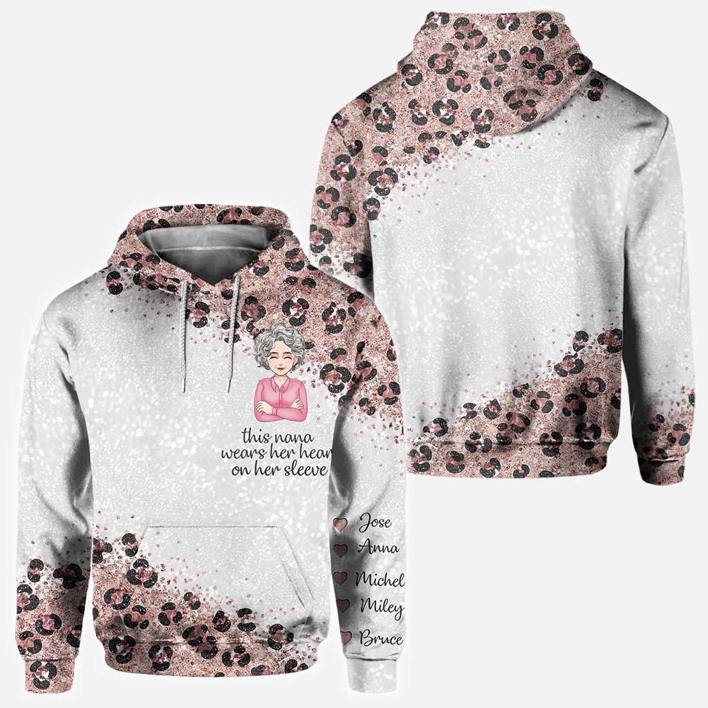 This Nana Wears Her Heart On Her Sleeve - Personalized Mother's Day Grandma All Over T-shirt and Hoodie