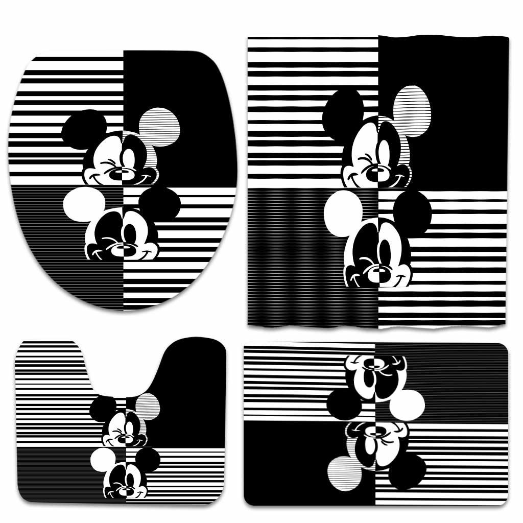 Magic Black And White - Mouse Bathroom Curtain & Mats Set