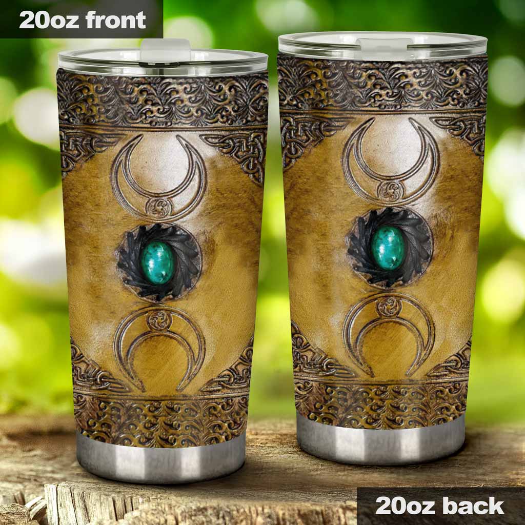Triple Moon Third Eye Witch Leather Pattern Print Tumbler