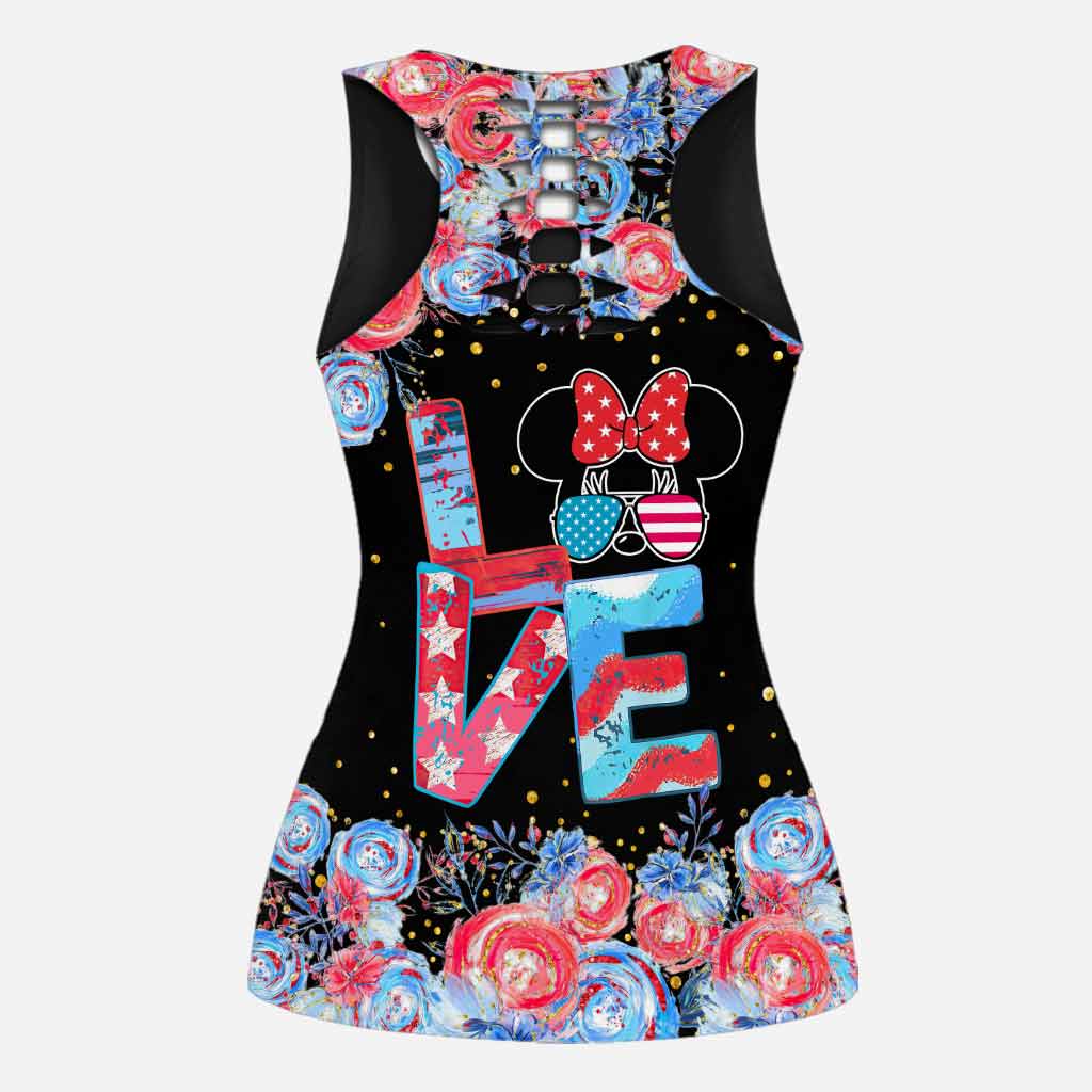 Happy 4th Of July - Independence Day Mouse Hollow Tank Top and Leggings