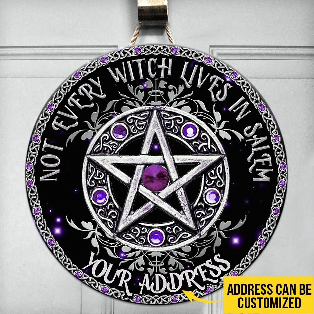 Not Every Witch Lives In Salem Purple Pentagram Personalized Round Wood Sign