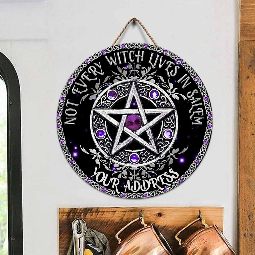 Not Every Witch Lives In Salem Purple Pentagram Personalized Round Wood Sign
