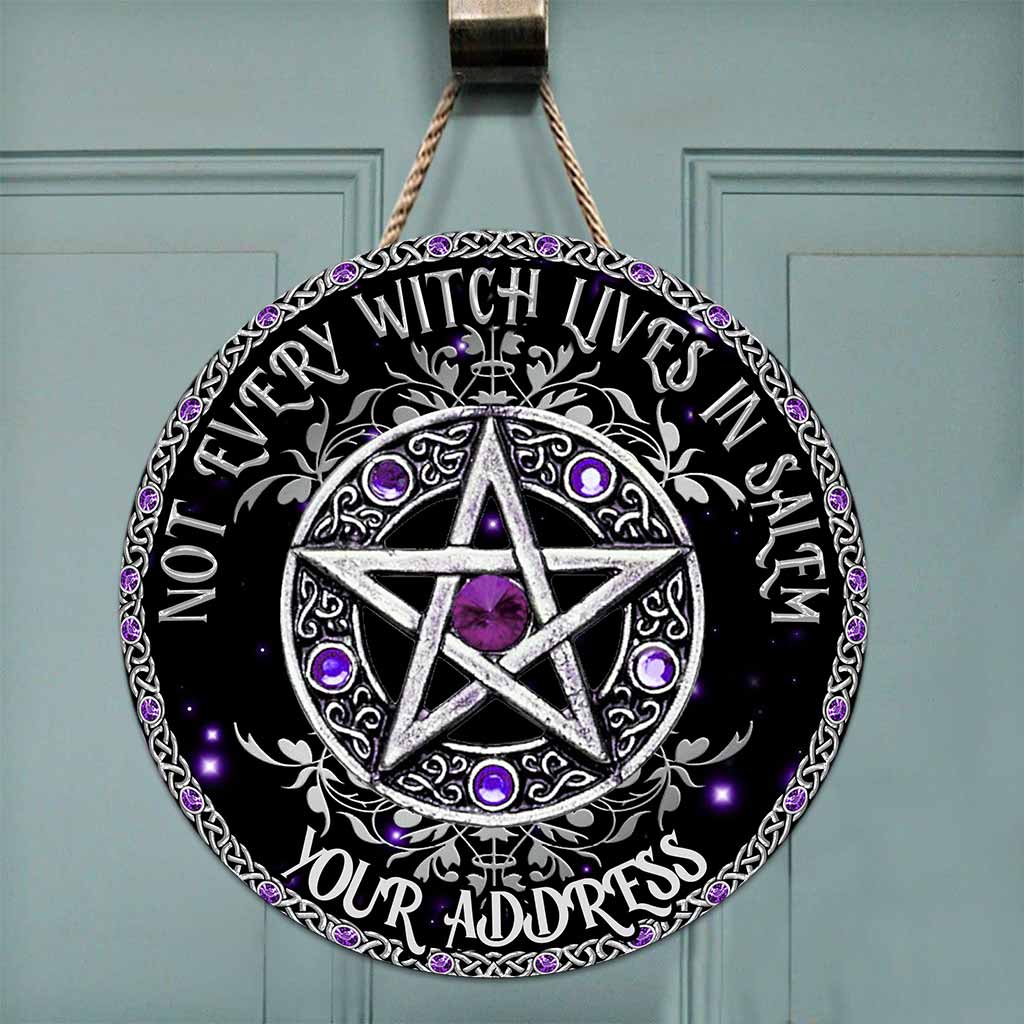 Not Every Witch Lives In Salem Purple Pentagram Personalized Round Wood Sign