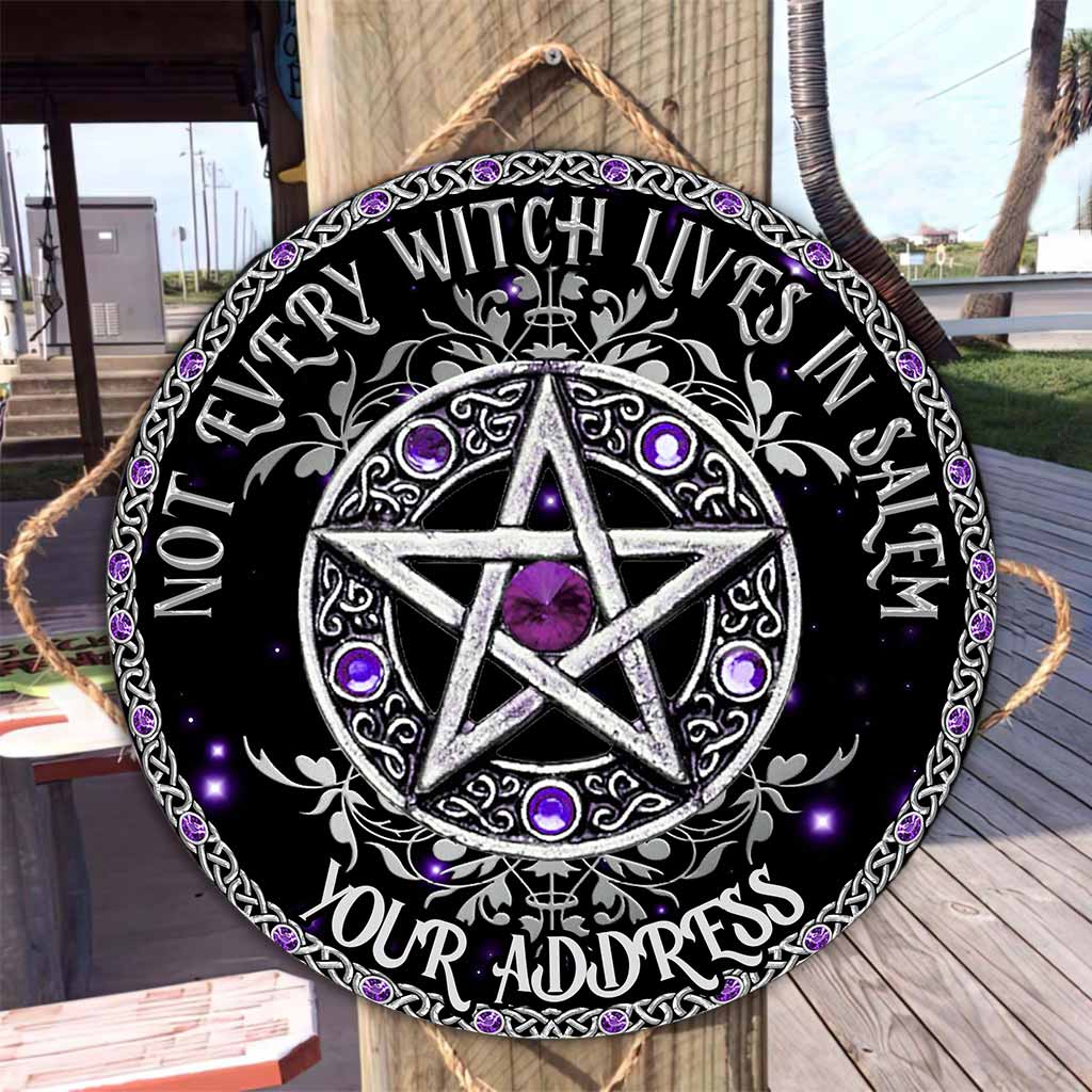Not Every Witch Lives In Salem Purple Pentagram Personalized Round Wood Sign