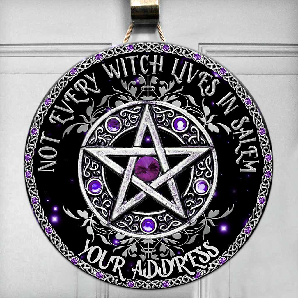 Not Every Witch Lives In Salem Purple Pentagram Personalized Round Wood Sign