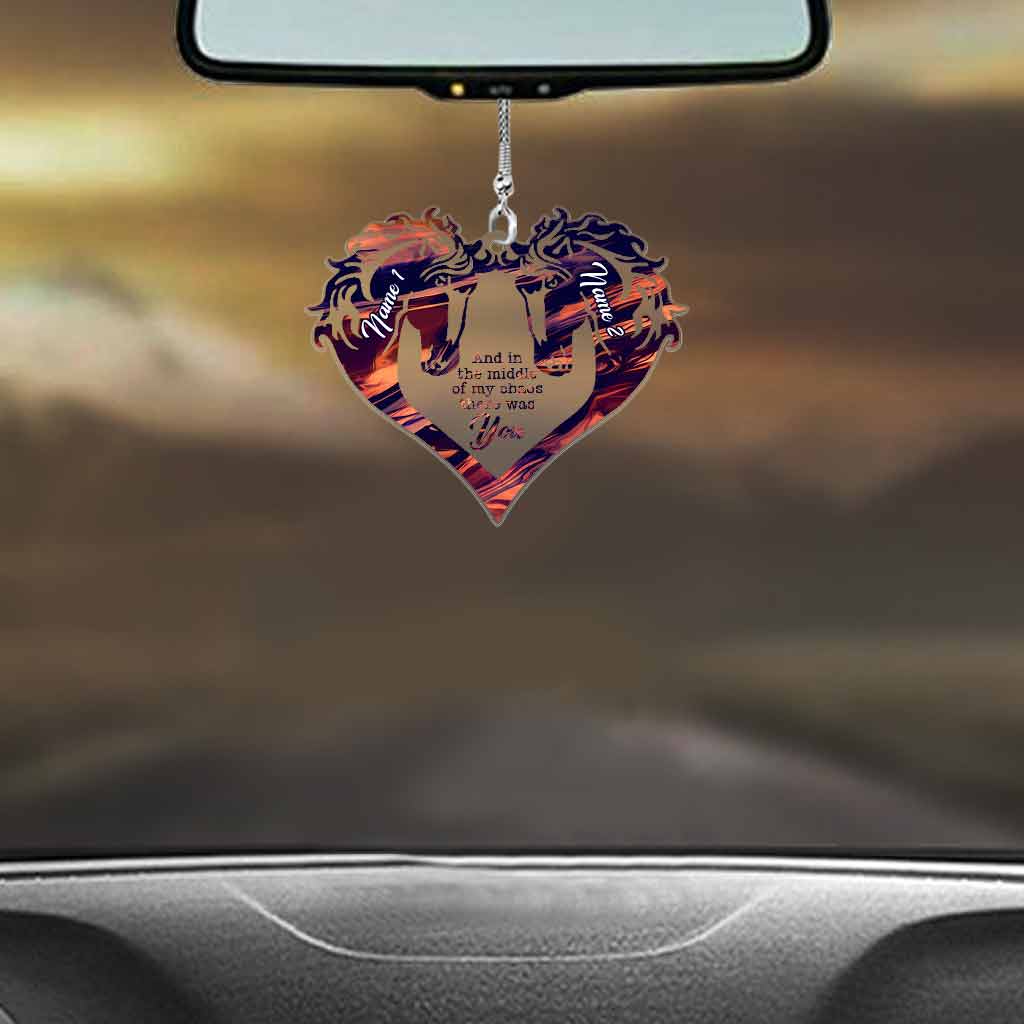 And In The Middle Of My Chaos - Personalized Couple Horse Transparent Car Ornament