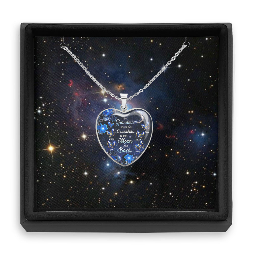 To The Moon And Back - Personalized Mother's day Grandma Heart Pendant Necklace