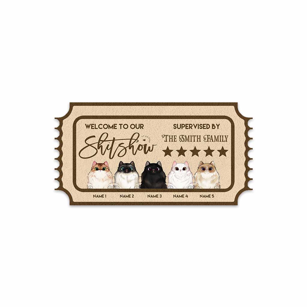 Welcome To Our Show - Personalized Cat Shaped Doormat