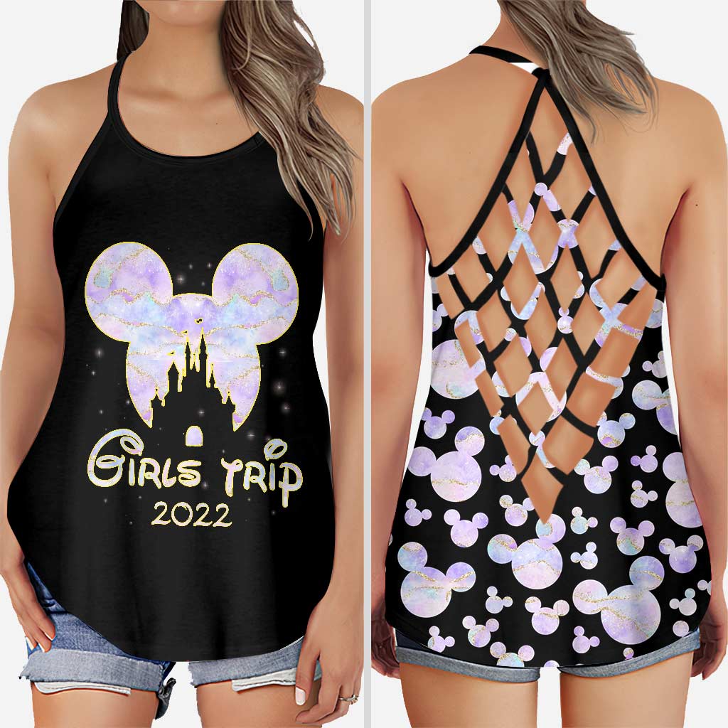 Girls Trip Pink Purple Mouse Ears - Cross Tank Top