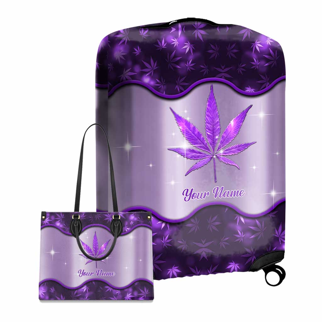 Get High Purple - Personalized Weed Leather Handbag & Luggage Cover