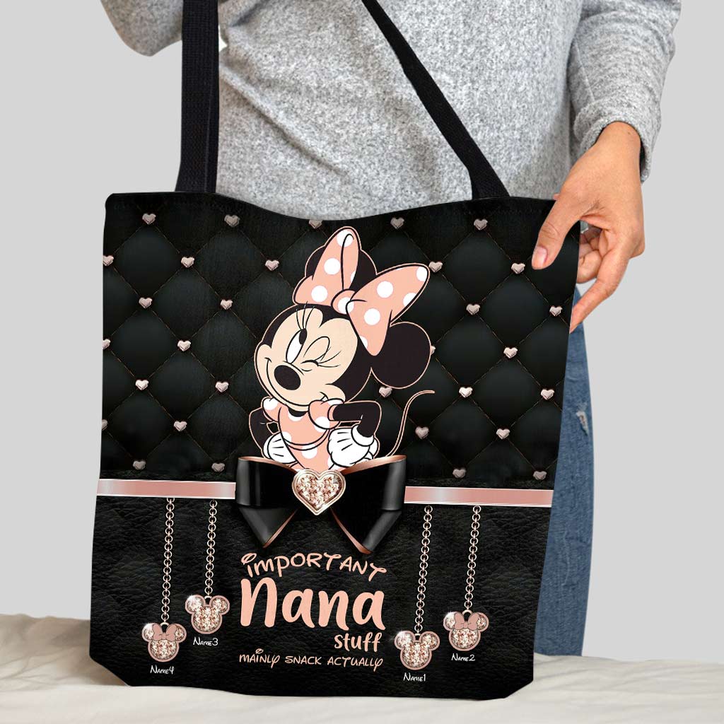 Nana Stuff - Personalized Mother's Day Mouse Tote Bag With Leather Pattern Print