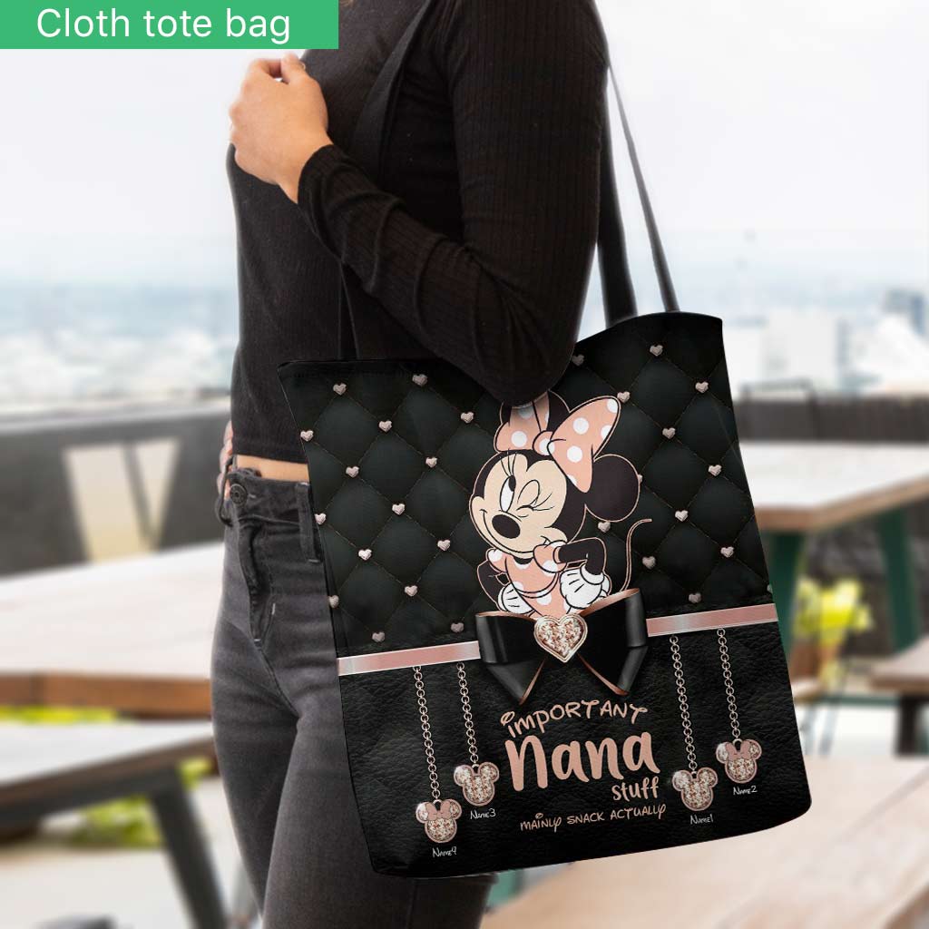 Nana Stuff - Personalized Mother's Day Mouse Tote Bag With Leather Pattern Print