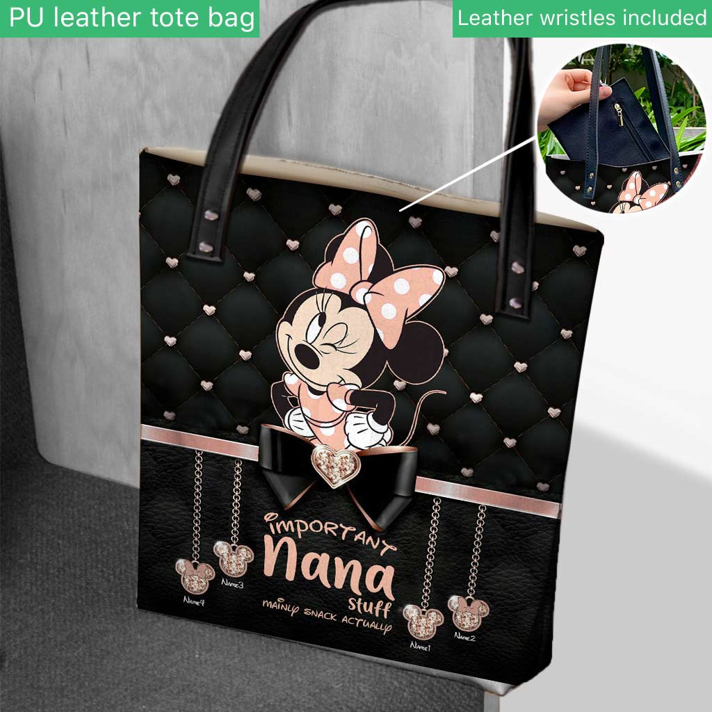 Nana Stuff - Personalized Mother's Day Mouse Tote Bag With Leather Pattern Print