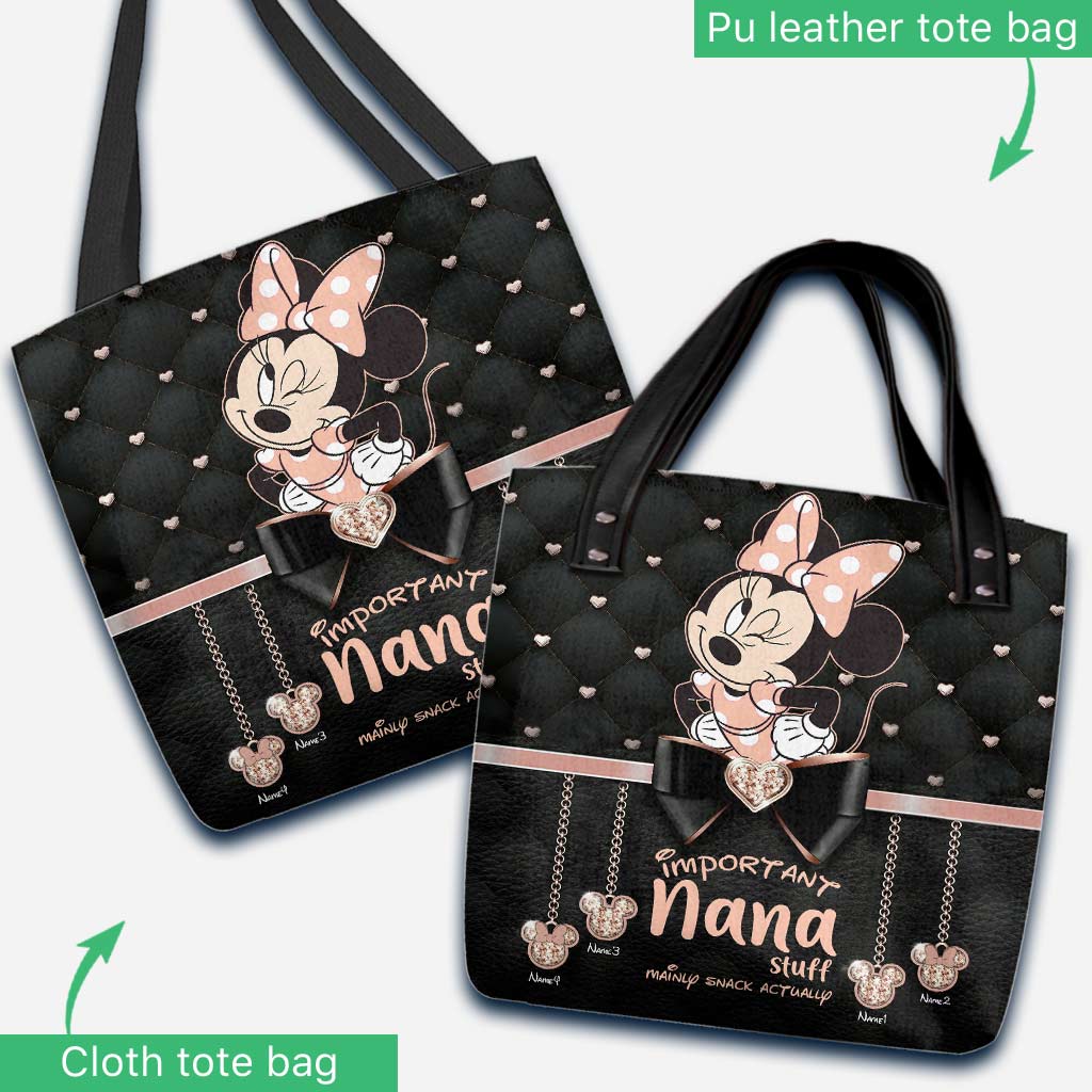 Nana Stuff - Personalized Mother's Day Mouse Tote Bag With Leather Pattern Print