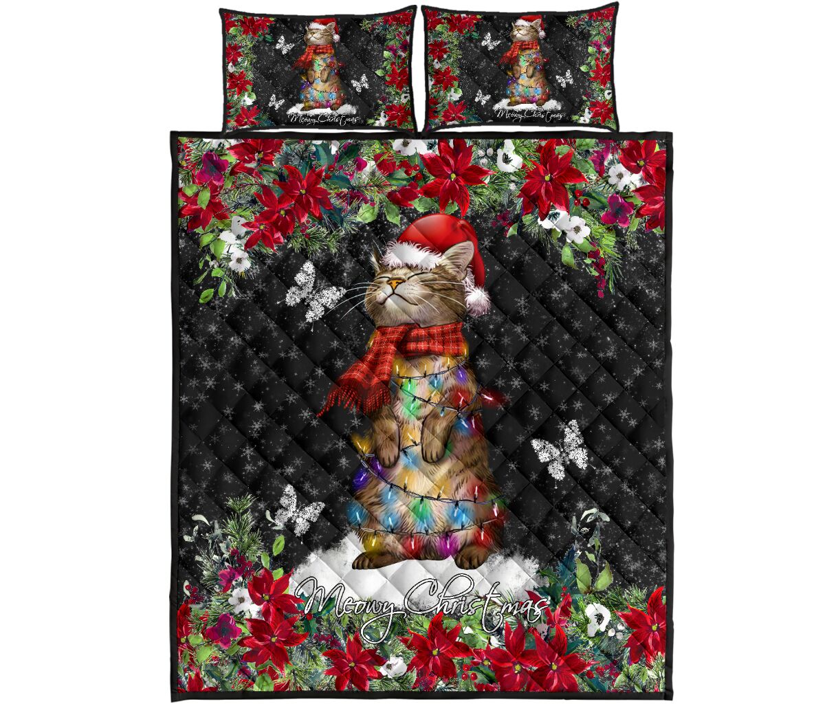 Meowy Christmas Cat Quilt Set 0622