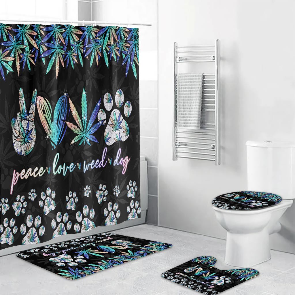 Peace Love Leaf Dog Paw - Weed Bathroom Curtain & Mats Set