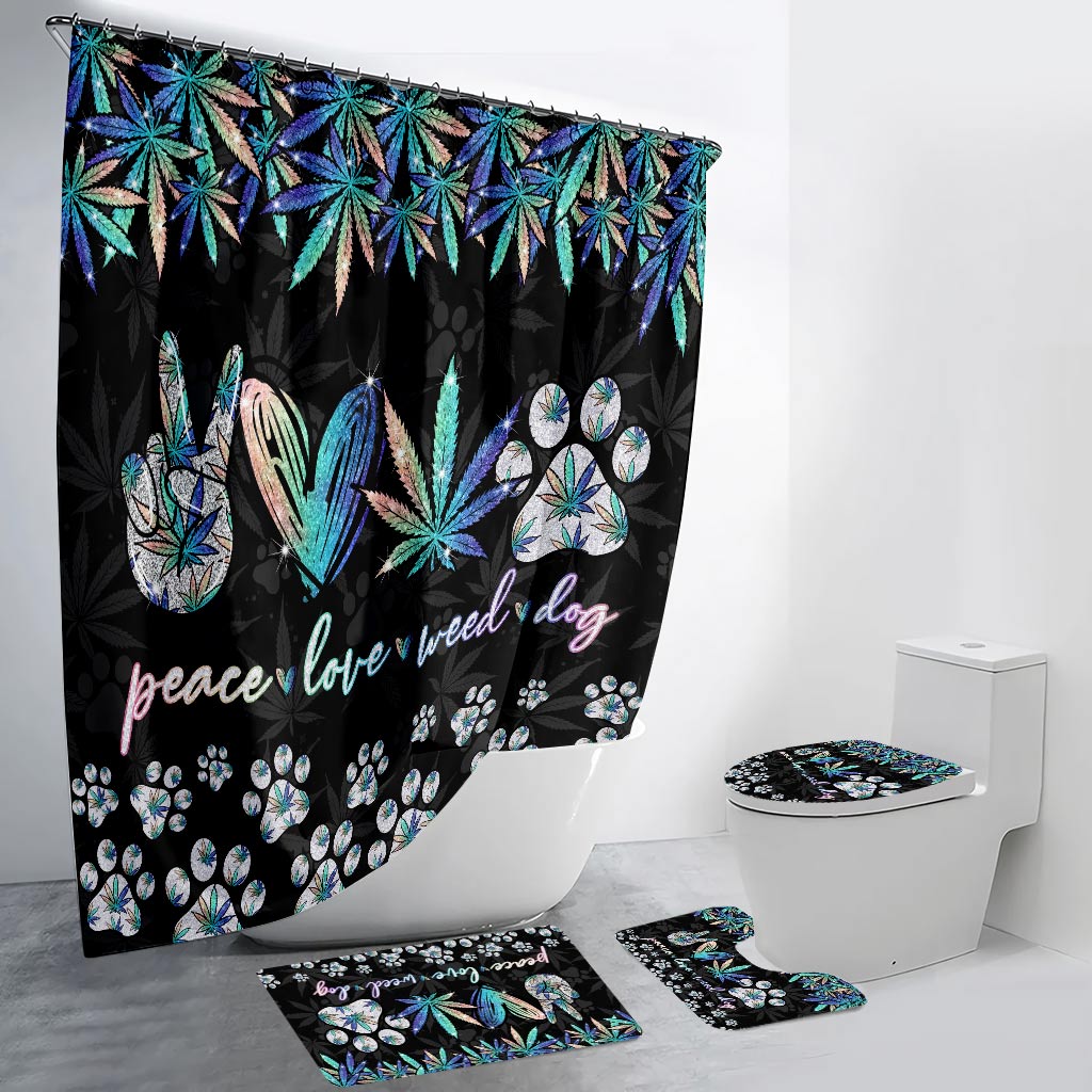 Peace Love Leaf Dog Paw - Weed Bathroom Curtain & Mats Set