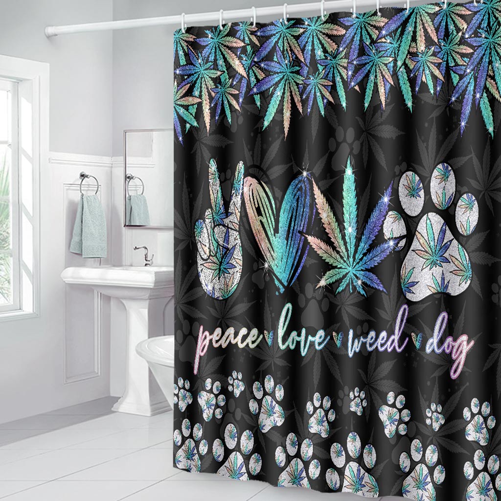 Peace Love Leaf Dog Paw - Weed Bathroom Curtain & Mats Set