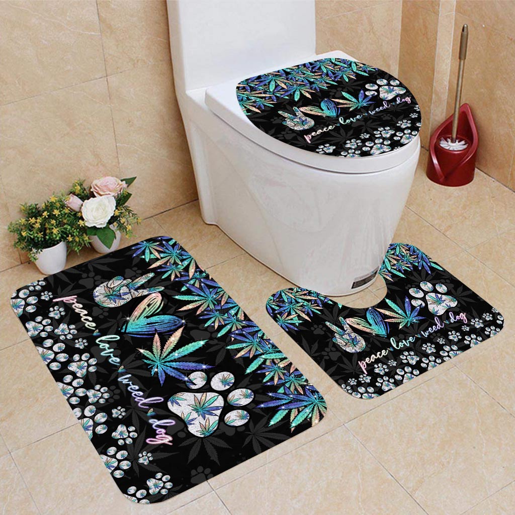 Peace Love Leaf Dog Paw - Weed Bathroom Curtain & Mats Set