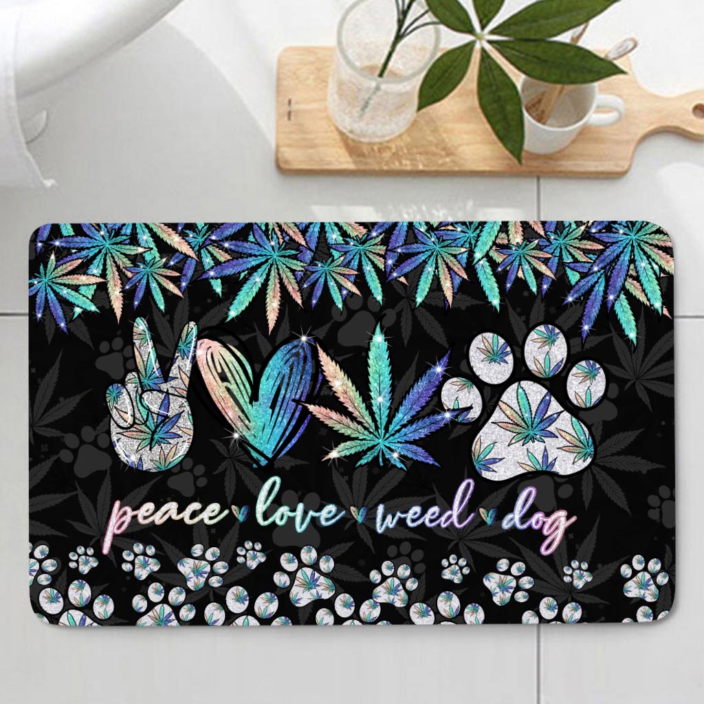 Peace Love Leaf Dog Paw - Weed Bathroom Curtain & Mats Set