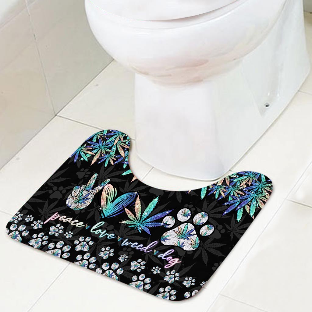 Peace Love Leaf Dog Paw - Weed Bathroom Curtain & Mats Set