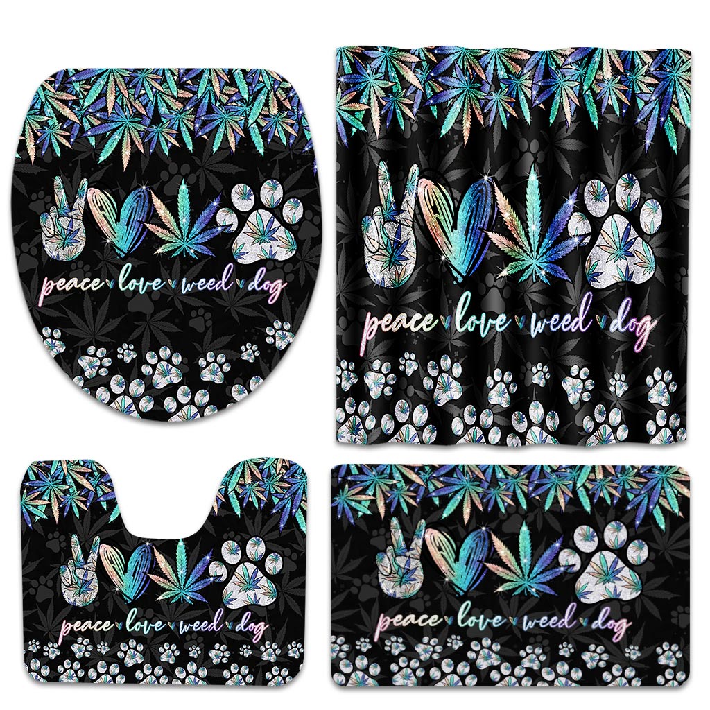 Peace Love Leaf Dog Paw - Weed Bathroom Curtain & Mats Set