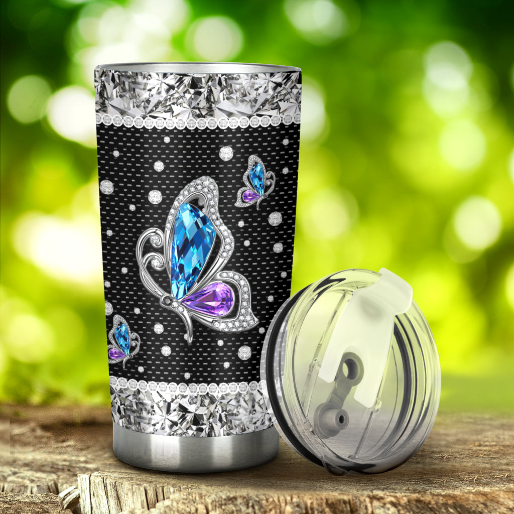 Butterflies Tumbler With Rhinestone Pattern Print 0622