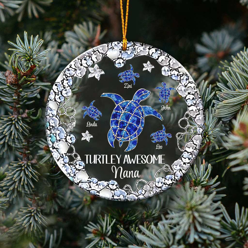 Turtley Awesome Grandma - Personalized Christmas Grandma Transparent Ornament With 3D Pattern Printed