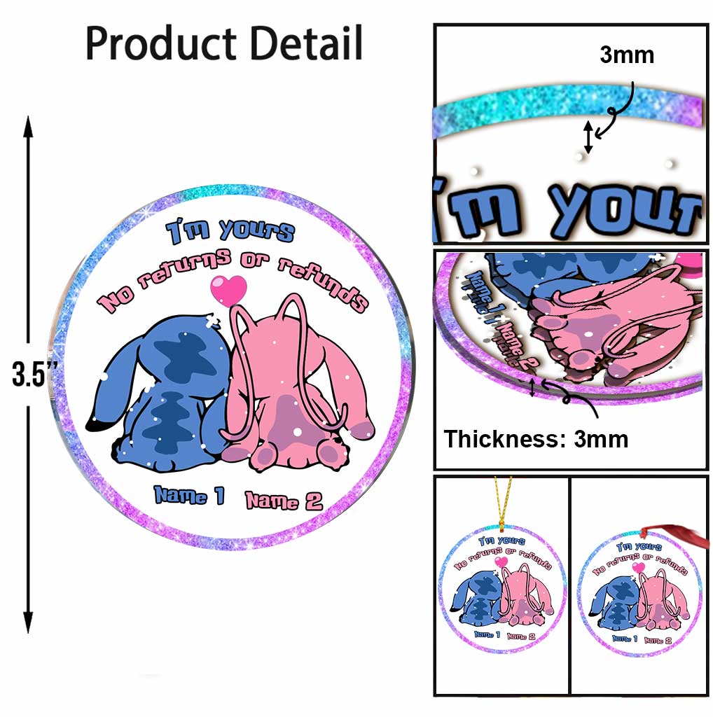 I'm Yours No Returns Or Refunds - Personalized Christmas Couple Transparent Ornament