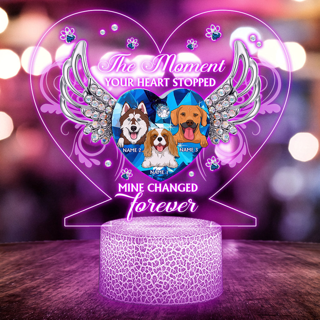 The Moment Your Heart Stopped - Personalized Dog Shaped Plaque Light Base