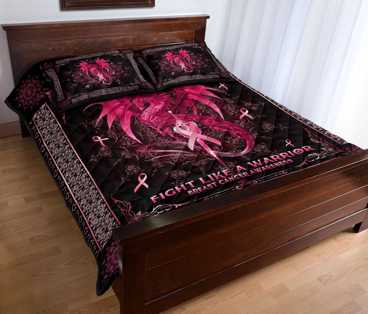 Fight Like A Warrior Breast Cancer Awareness Quilt Set 0622