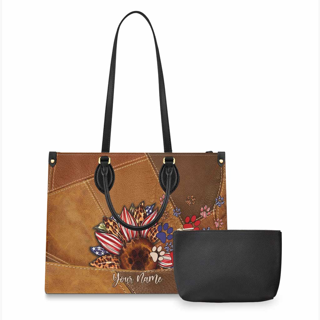 All American Dog Mom - Personalized Independence Day Leather Handbag