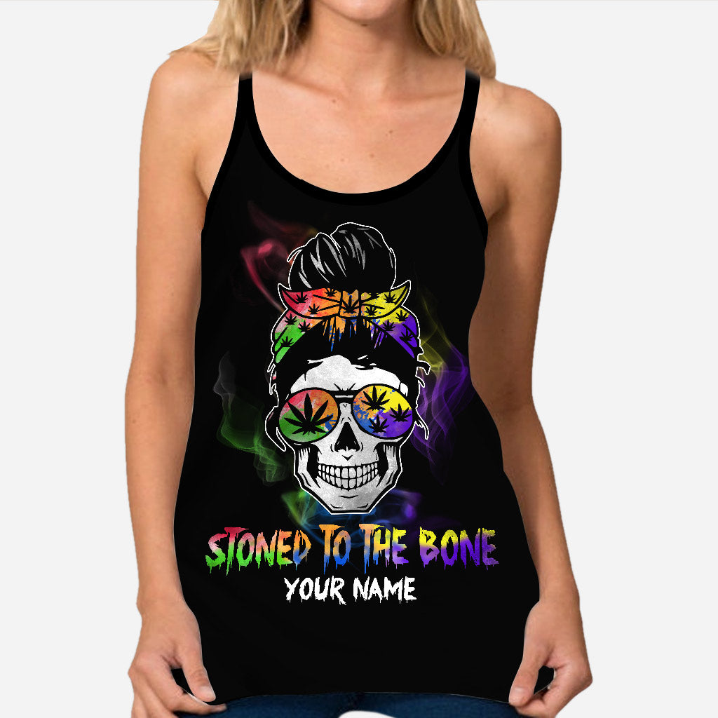 Stoned To The Bone - Personalized Weed Cross Tank Top and Leggings