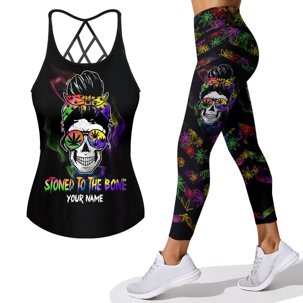 Stoned To The Bone - Personalized Weed Cross Tank Top and Leggings
