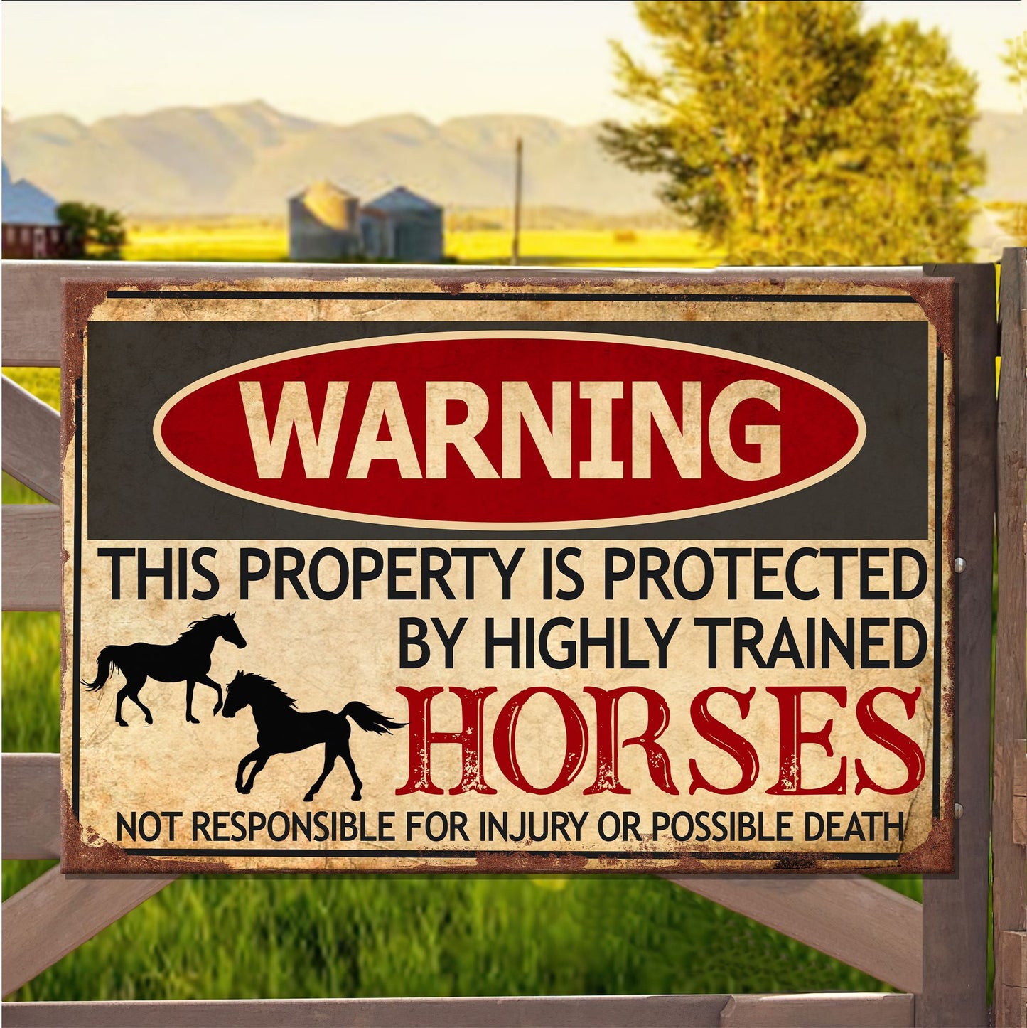 Protected by Horses Horse Rectangle Metal Sign 0523