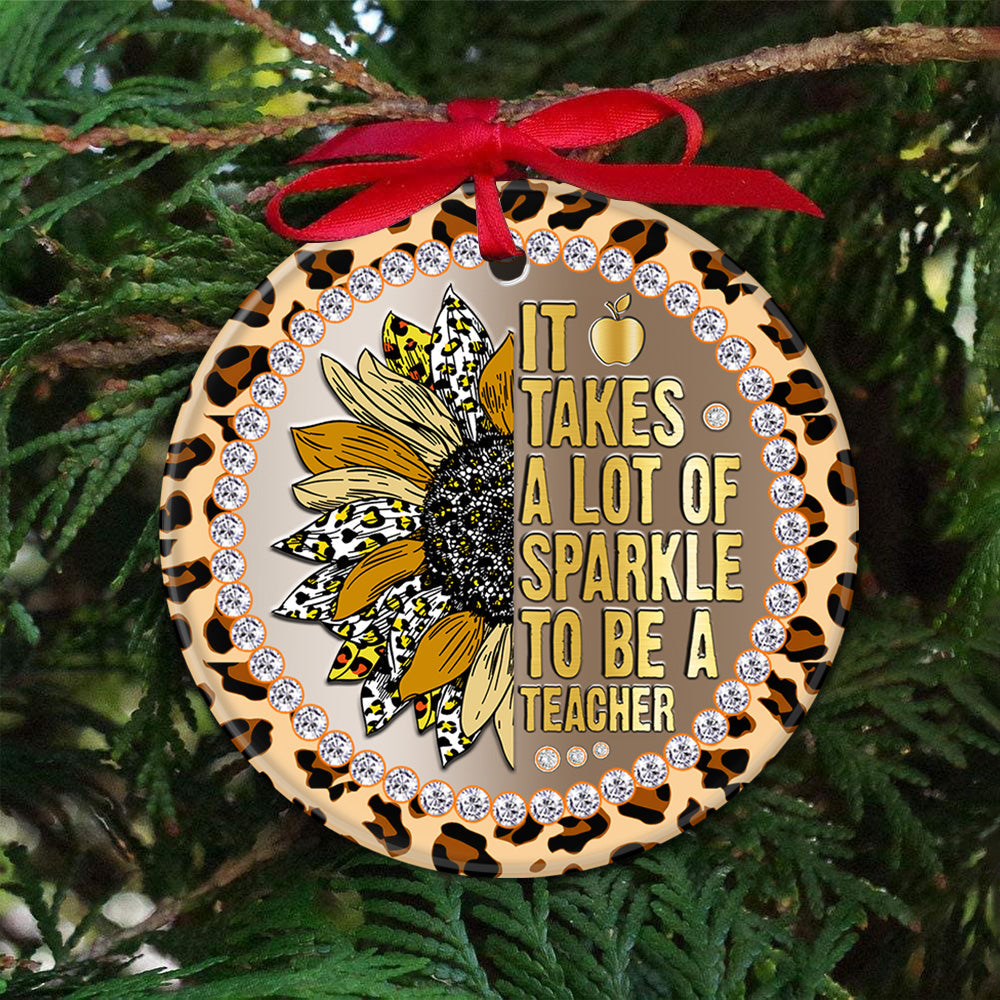 Teacher Sunflower Metal Style Sparkle Teacher Teacher - Round Aluminium Ornament (Printed On Both Sides) 1122