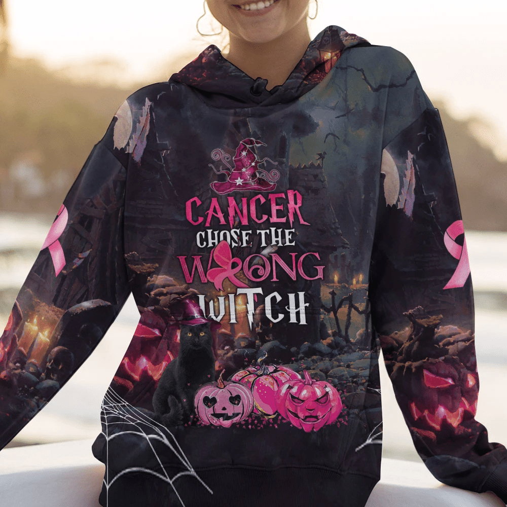 Breast Cancer Chose The Wrong Witch - Breast Cancer Awareness All Over T-shirt and Hoodie 0822