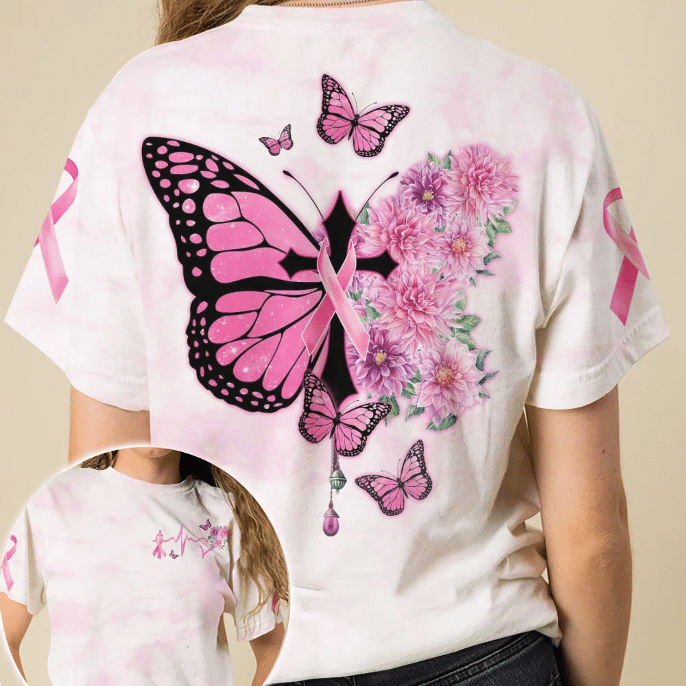Butterfly Cross Pink Ribbon - Breast Cancer Awareness All Over T-shirt and Hoodie 0822
