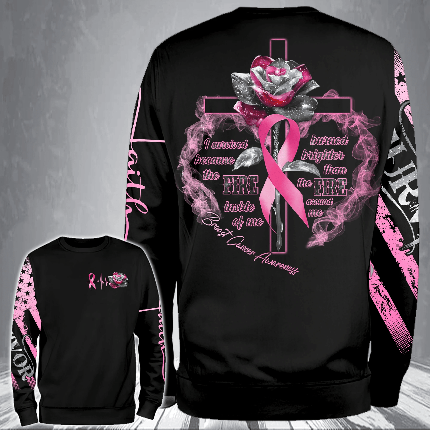 Cross Rose Breast Cancer - Breast Cancer Awareness All Over T-shirt and Hoodie 0822