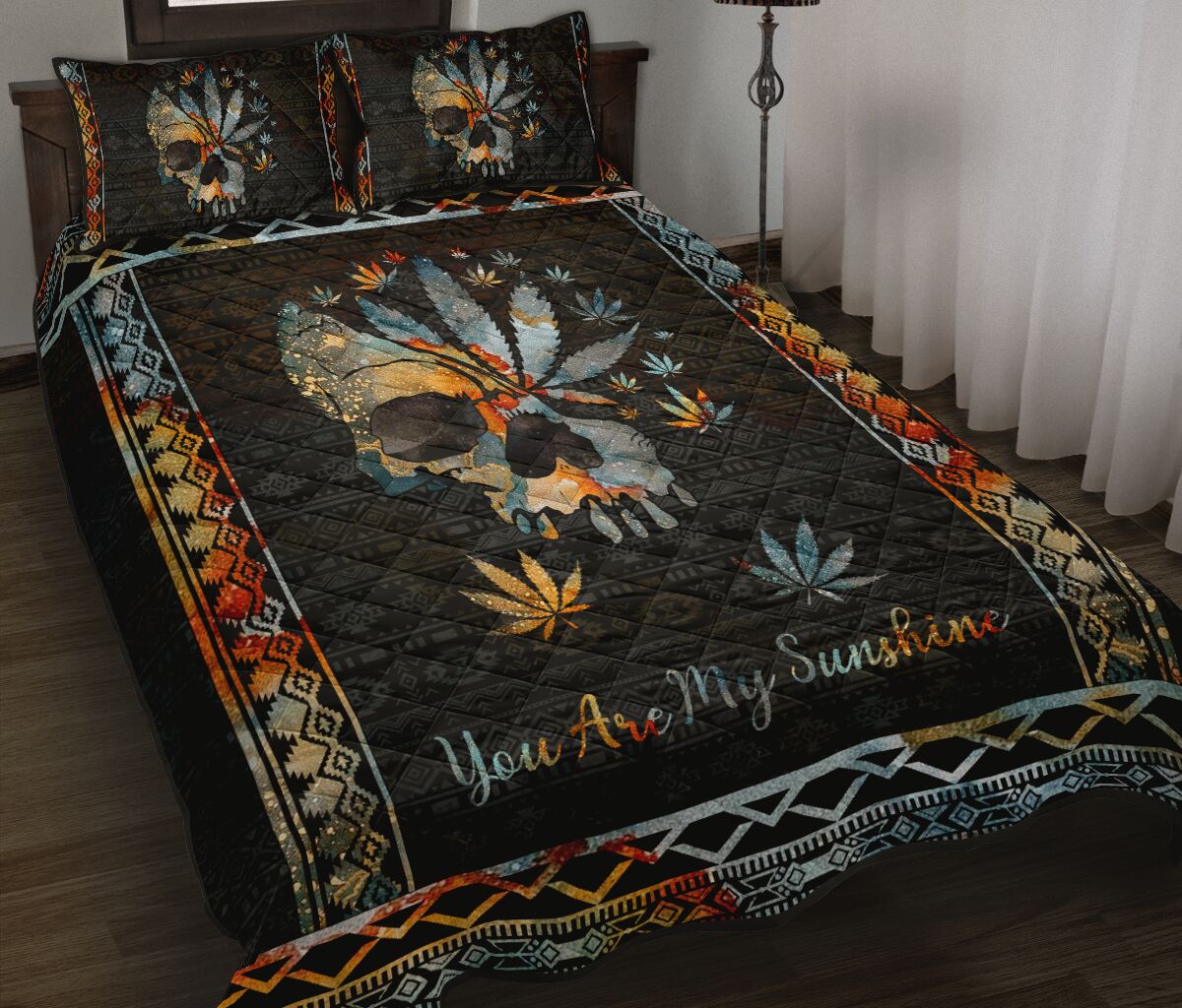 Skull And Leaves You Are My Sunshine - Weed Quilt Set 0822